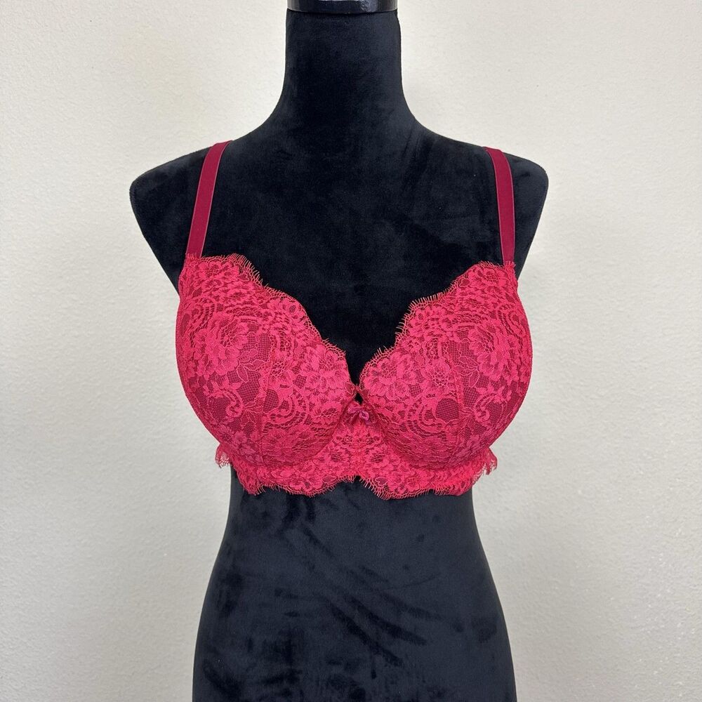 Victoria's Secret Dream Angels Bra Womens 32D Red Lace Lined Demi Underwire Sexy